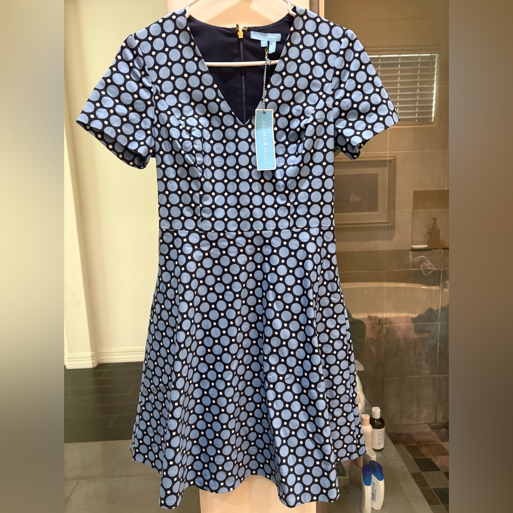 Draper James Navy and Light Blue Polka Dot Dress NWT size2